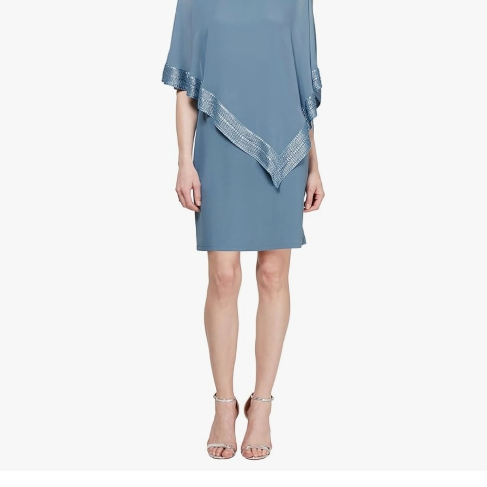 SLNY Blue Mini Dress with Silver Accents